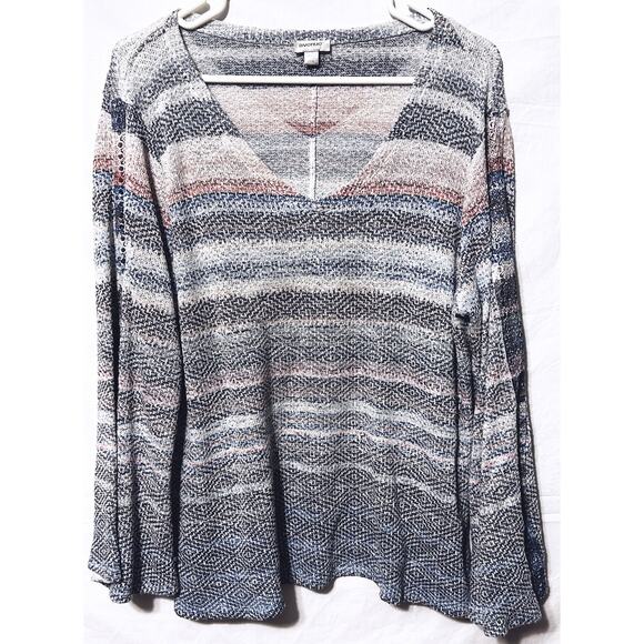 Avenue Striped Knit V-Neck Flared Sleeve Sweater 14/16 - Picture 2 of 9